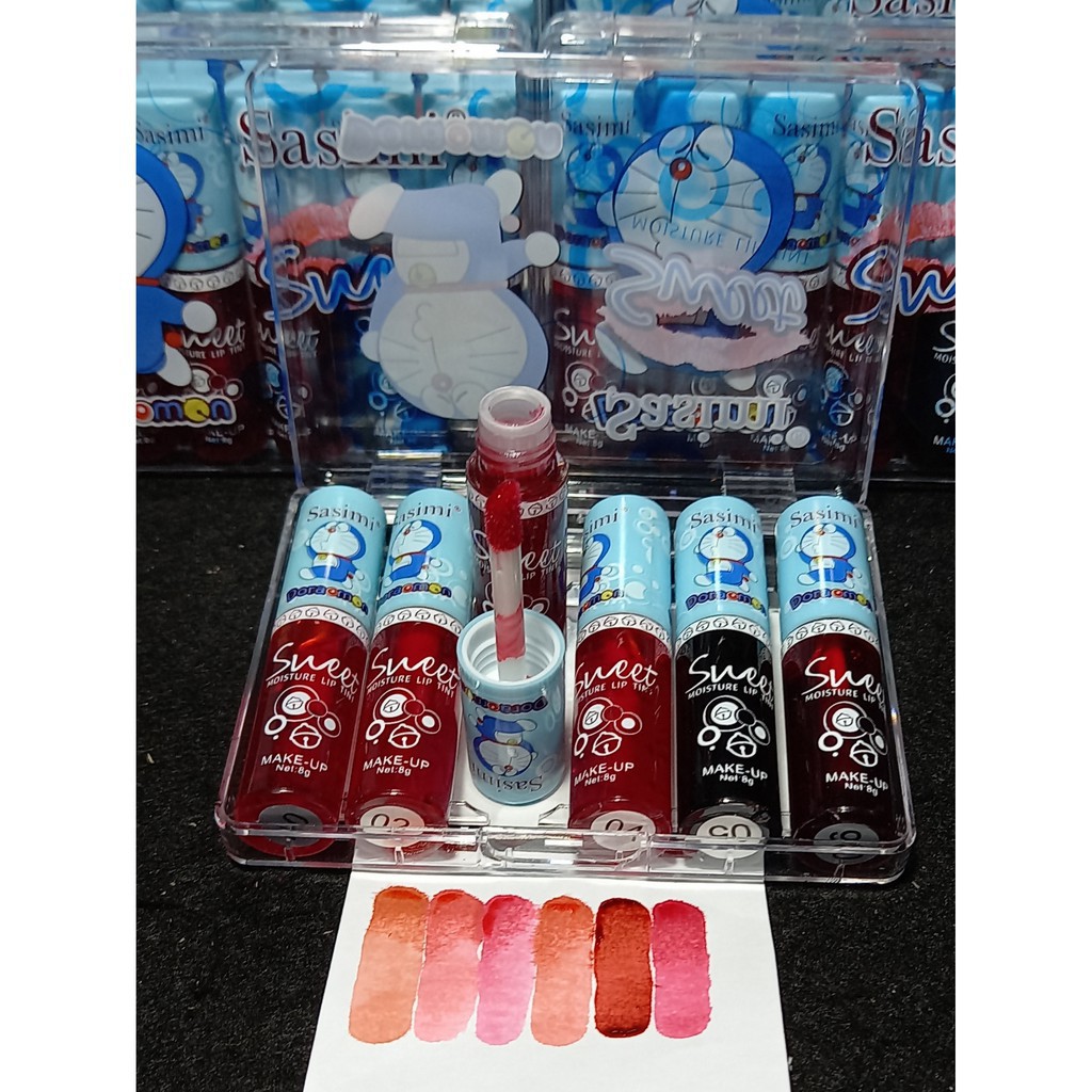 Liptint SASIMI DORAEMON HELLOKITTY S885 water LIP tint lips kiss ori S884 { PER BOX }