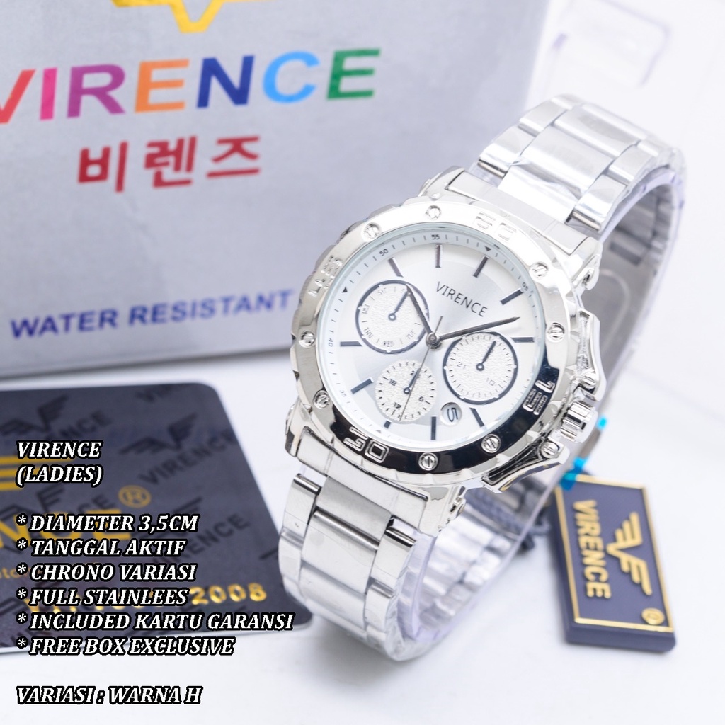 (FREE BOX) JAM TANGAN WANITA VIRENCE RANTAI BODY BULAT TANGGAL AKTIF CHRONO VARIASI