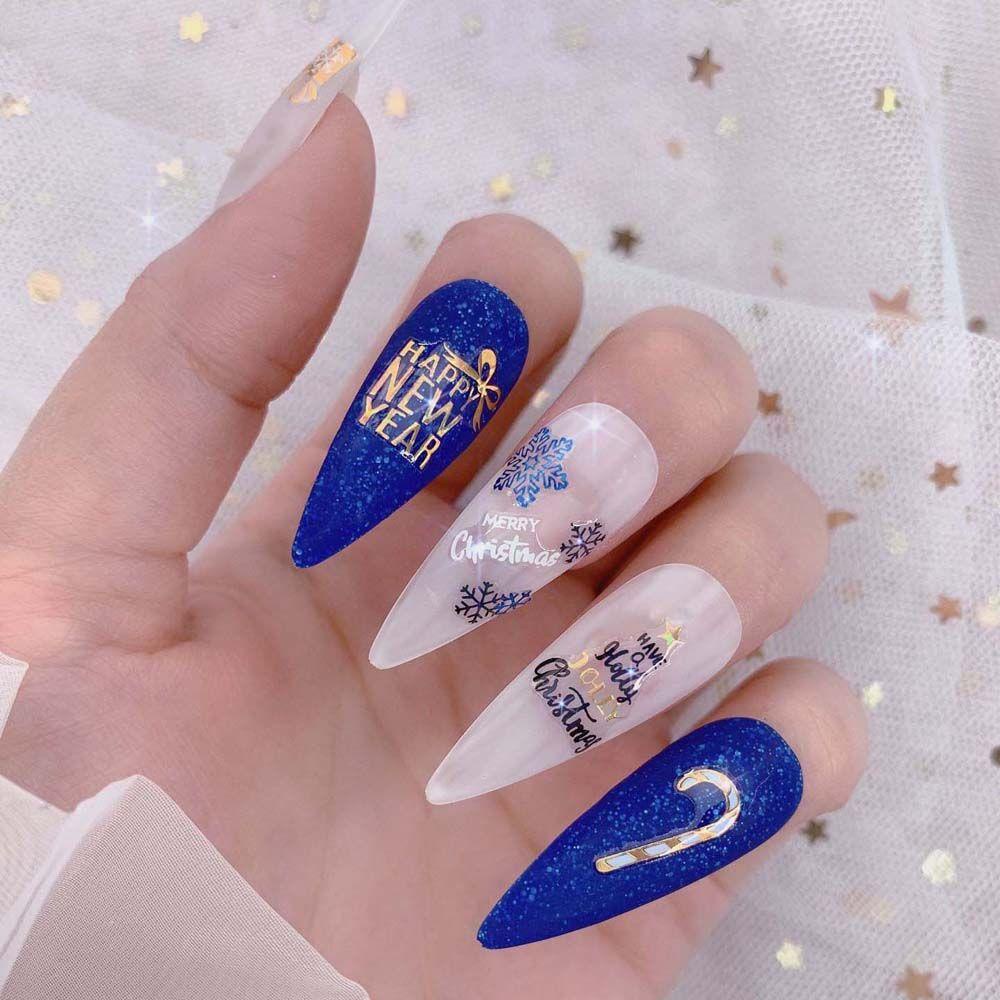 Agustina Natal Stiker Kuku Wanita Musim Dingin Bronzing Manikur Aksesoris Santa Claus Snowman Nail Art Dekorasi