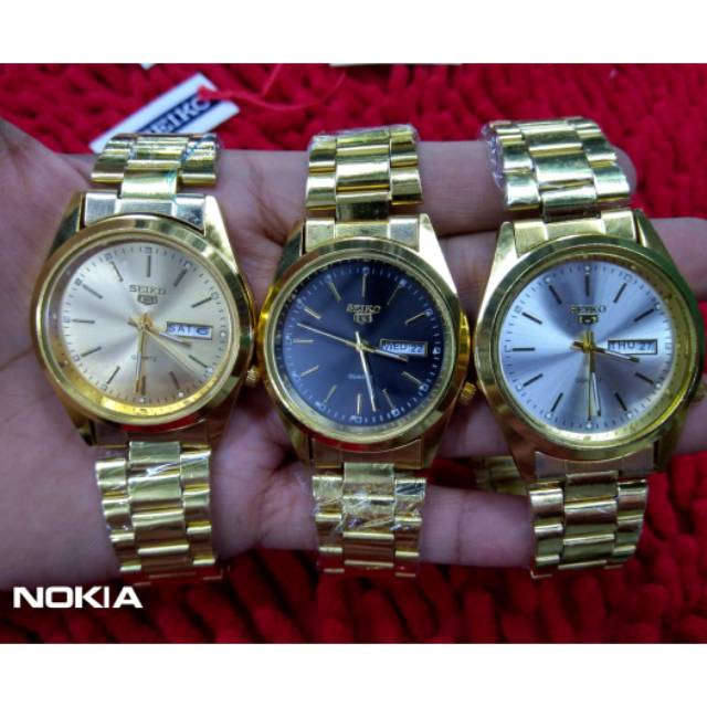 jam tangan seiko pria wanita tanggal hari aktif rantai gold termurah