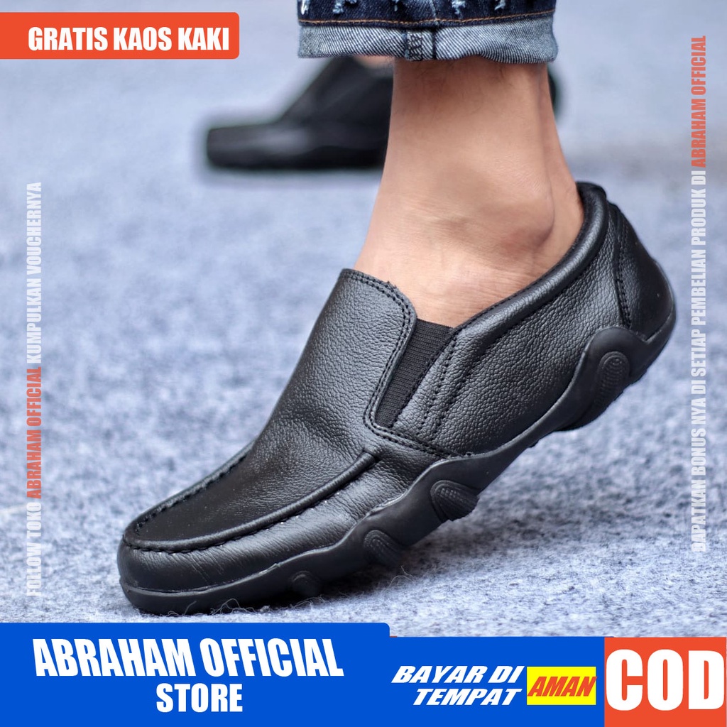 ABRHM BARAN Sepatu Slip On Pria Sepatu Pria Casual Kulit Asli Sepatu Casual Pria Sepatu Kasual Slop Anti Slip Semi Formal Kerja Kuliah Gaya Santai Keren Kekinian Original Murah Terlaris