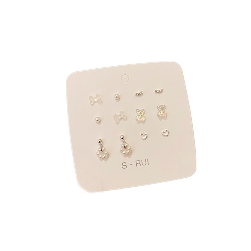 Butterfly Set Anting Stud Desain Kupu-Kupu Hati Pita Bintang Aksen Mutiara Untuk Wanita