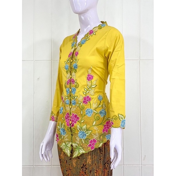 ESW03 - Daliyu KEBAYA ENCIM LENGAN PANJANG BORDIR WARNA Katun Stretch / Kebaya Wisuda / S M L XL XXL-Kuning