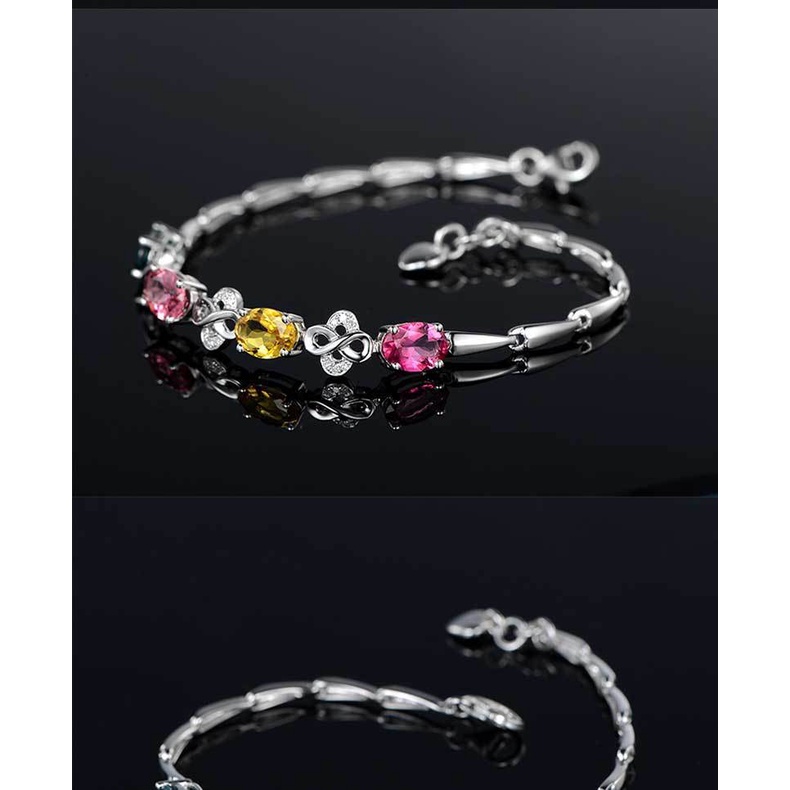 Gelang 925 Silver Hias Batu Permata Warna-Warni Bahan Stainless Gaya Eropa Amerika