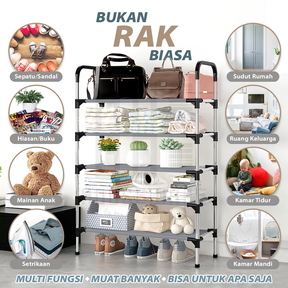 HUGO Rak Sepatu Portable Serbaguna 4 &amp; 5 Tingkat Tempat Sandal Premium