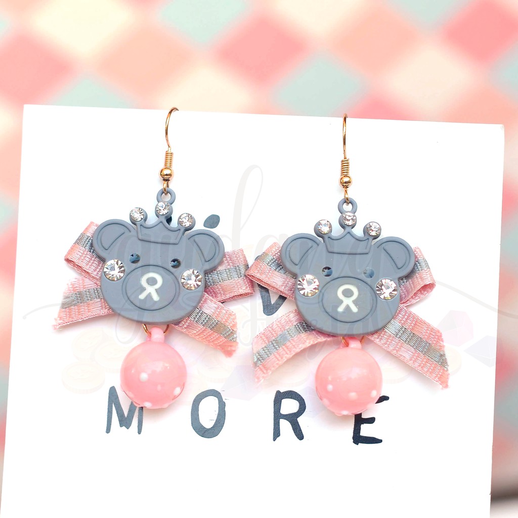 Anting Stud Bear Beruang Pita Ribbon Lucu GH 203617