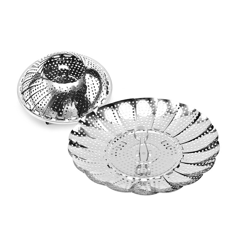(12 to 24cm)Kukusan Stainless Flexible Steamer Fleksibel Stainless Steel Steamer Lipat Multifungsi Menguras Sayuran Dan Buah Steamer