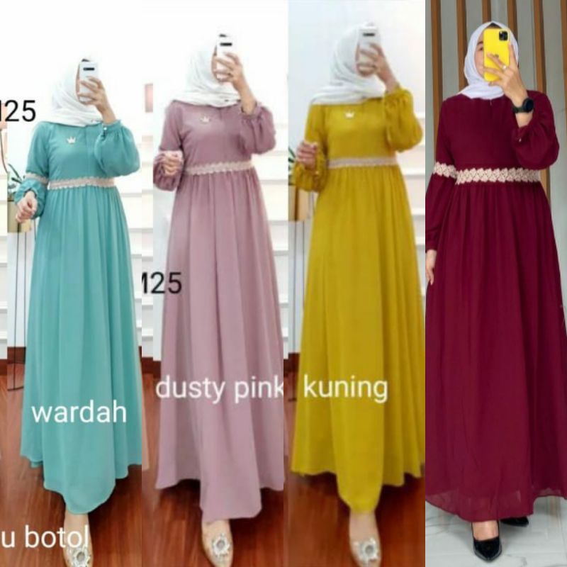 gamis, ceruty bordir renda dada terbaru2021