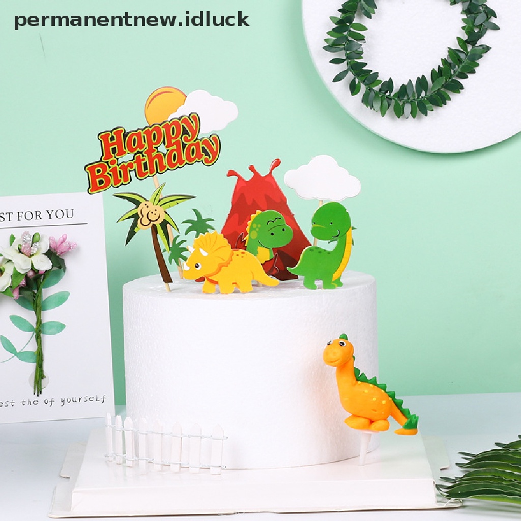 Topper Kue Ulang Tahun Desain Dinosaurus Pohon Kelapa Untuk Pesta