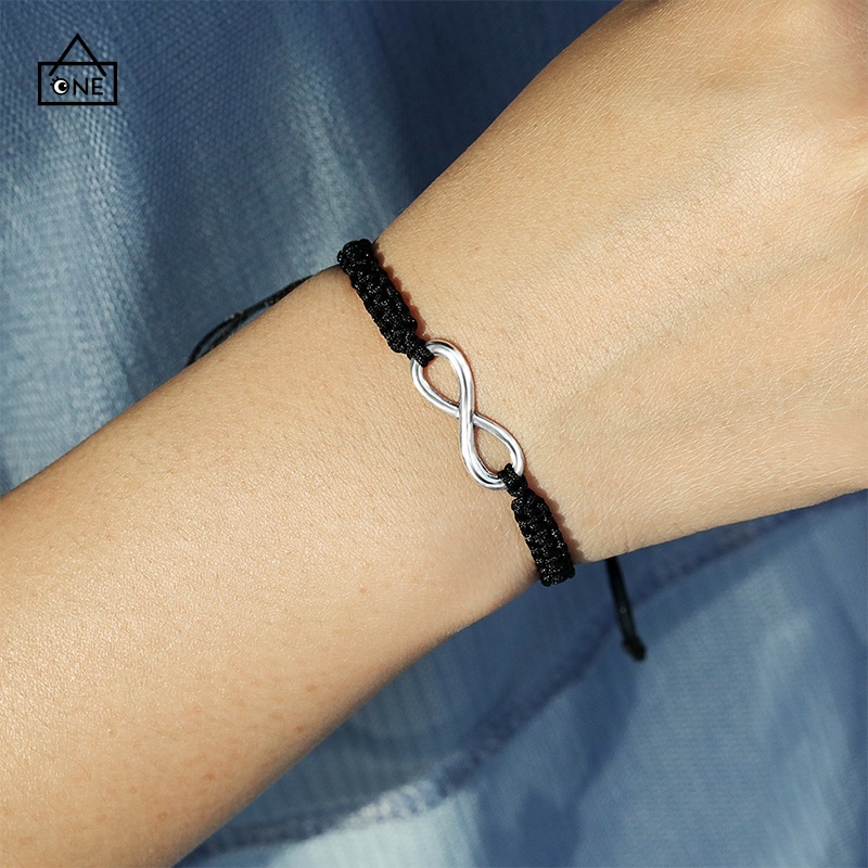 COD❤1pc hitam Gelang  Tali Handmade Desain 8 Infinity Untuk Pasangan Unisex Fashion Korea Gelang A one