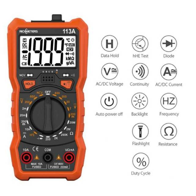 RICHMETERS Tester Digital Multimeter Avometer AC/DC Voltage Tester -RM113A