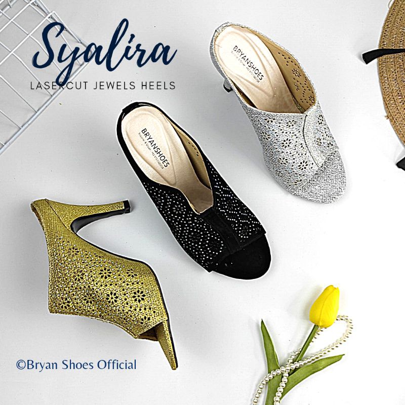 Bryan Syalira Heels Glittar Lasercut Press Permata Pesta Sepatu Hak Peep Toes Tinggi 9cm Glamour