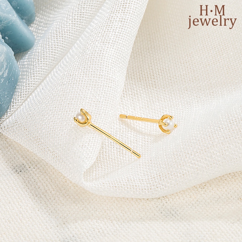 Anting Tusuk Sterling Silver 925 Desain Empat Cakar Mini Hias Mutiara Untuk Wanita