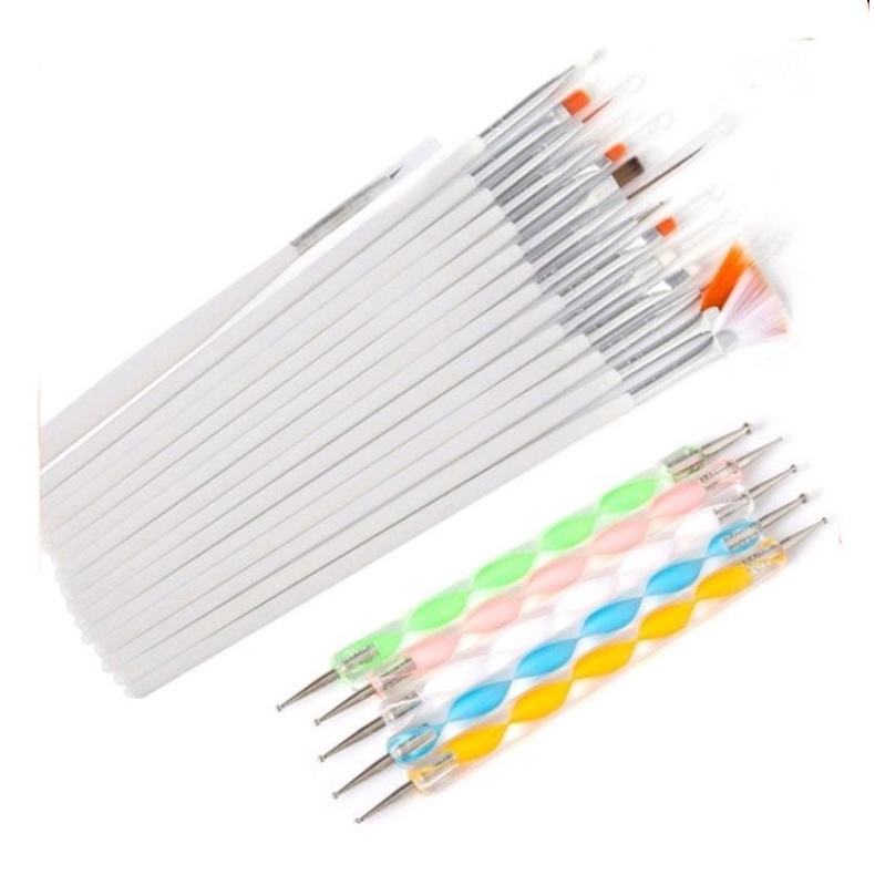 set Kuas Kuku Nail Art Brush Kutek Plus Dotting 20 in 1