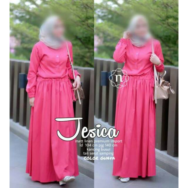Baju Gamis Jesica Dress Ori Nawa Longdress Mat Linen Premium Import Busui Tali Serut Samping Murah