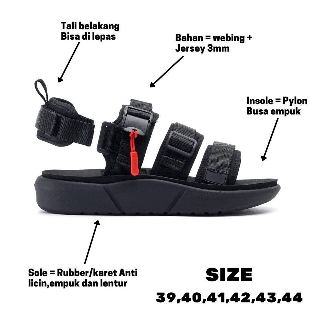 MINOS FULL BLACK |ManNeedMe x Greata| Sandal Gunung Pria Outdoor Sendal Travelling PREMIUM ORIGINAL