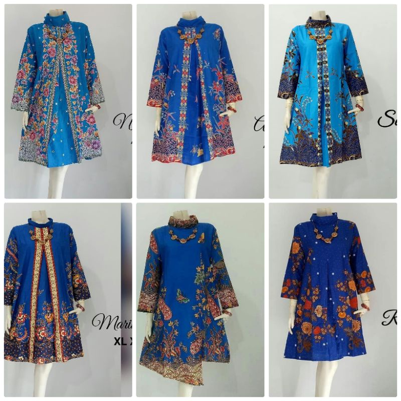 TUNIK BATIK BIRU MUDA BIRU NAVY UNGGUL JAYA STANDAR JUMBO BAJU BATIK SERAGAM TUNIK BIRU NAVY BIRU MU