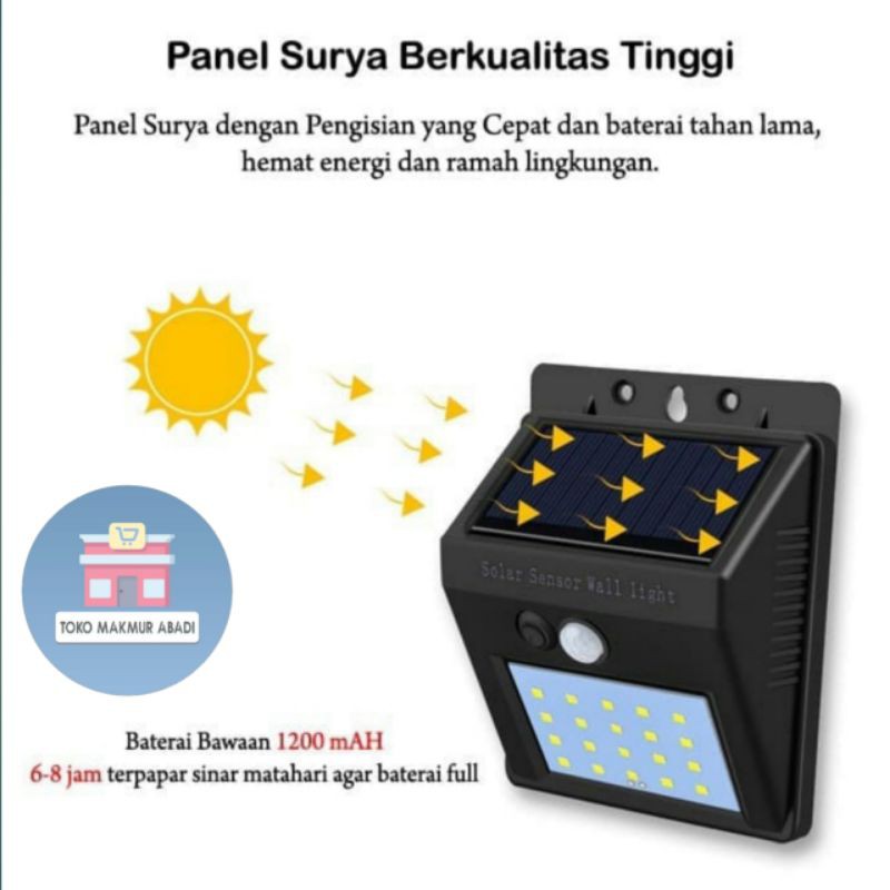 Lampu Solar Cell 30 LED Tanpa Sensor Gerak / Lampu Taman Dinding Tenaga Surya / Lampu Solar Cell