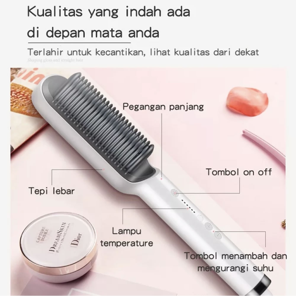 Sisir Catokan Pelurus Rambut Lurus dan Keriting 2in1 Catok Suhu Rambut Straightener Combs