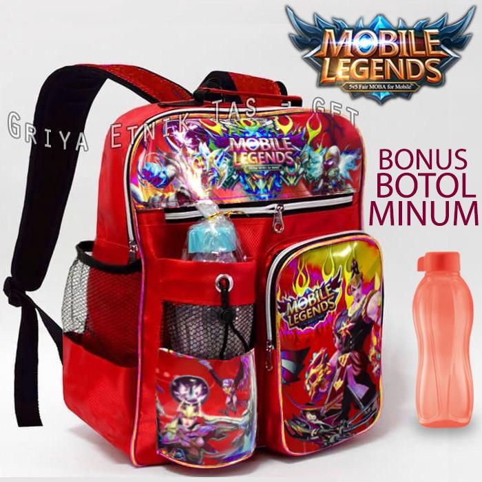 Tas Sekolah Anak Laki EJEN ALI / Tas Anak Sekolah SD / Tas Ransel Anak Mobile Legend Botol Minum