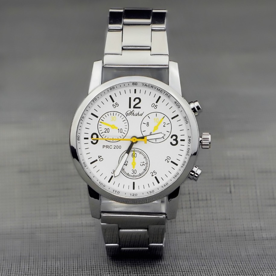 WBS Jam Tangan SHSHD Pria dan Wanita Sport Chrono Rariasi Rantai Geneva Jam Tangan Stainless Steel Jam Tangan Pria Fashion Analog  Grosir  Model Terbaru SH003-PUTIH