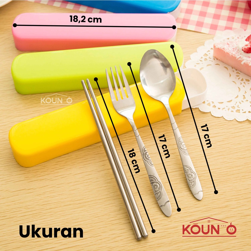 1 Set Alat Makan Sendok Garpu Sumpit Stainless Steel + Box Portable Travel Cutlery Set Food Grade