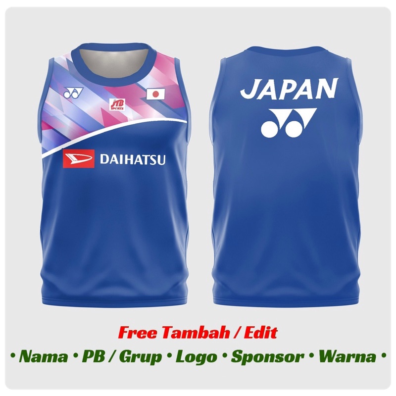Jersey Badminton Singlet Tanpa Lengan Custom | Baju Kaos Bulutangkis Dryfit Premium Custom Nama PB L