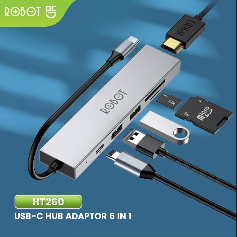 Robot HT260 6in1 USB-C HUB Adapter / Type-C Card Reader HDMI Adapter