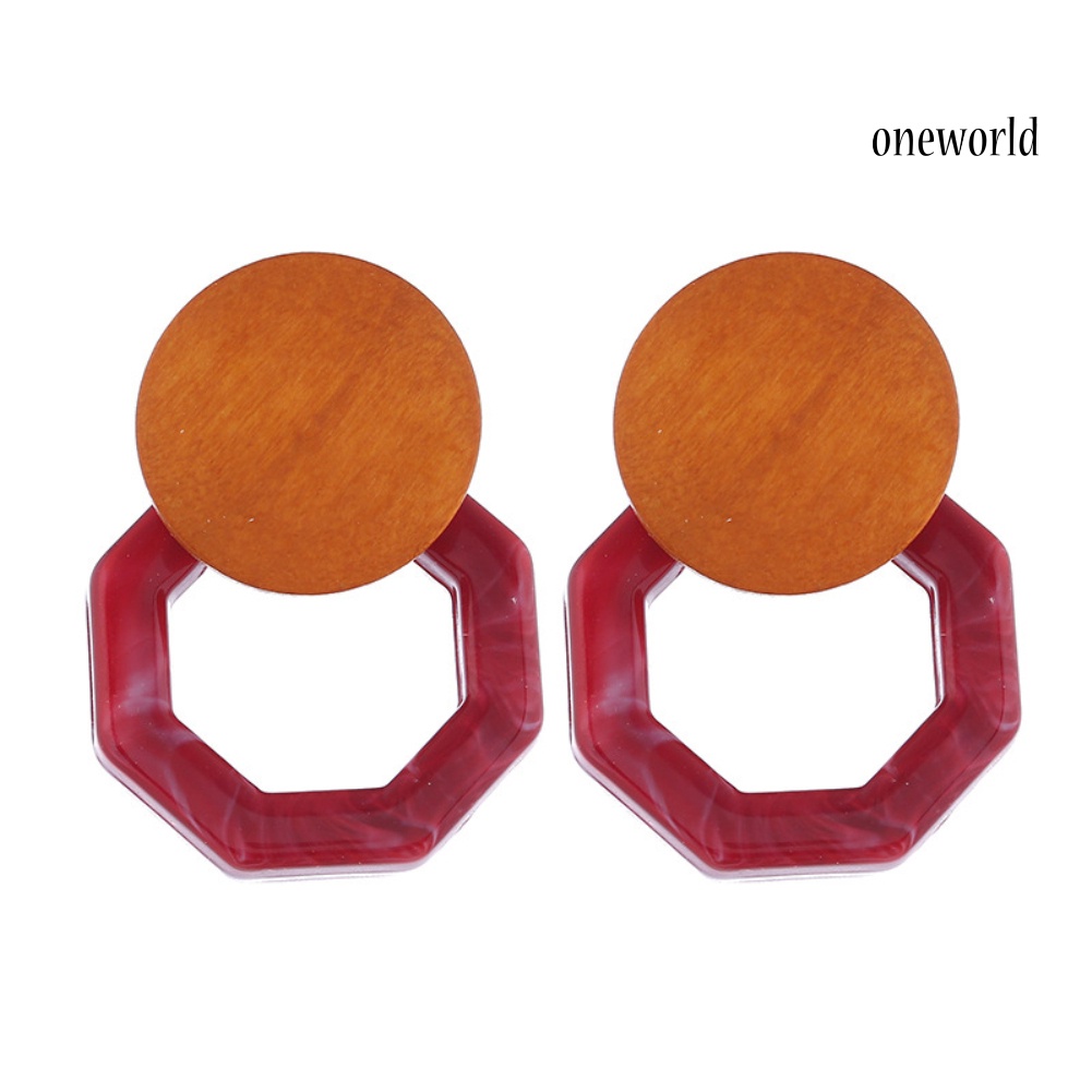 OW# Fashion Women Marble Grain Resin Octagon Dangle Ear Stud Earrings Jewelry Gift