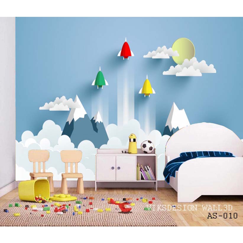 PUSAT cetak wallpaper dinding semarang, Stiker Dinding Astronot Bulan Kamar anak Cowok 3 Dimensi