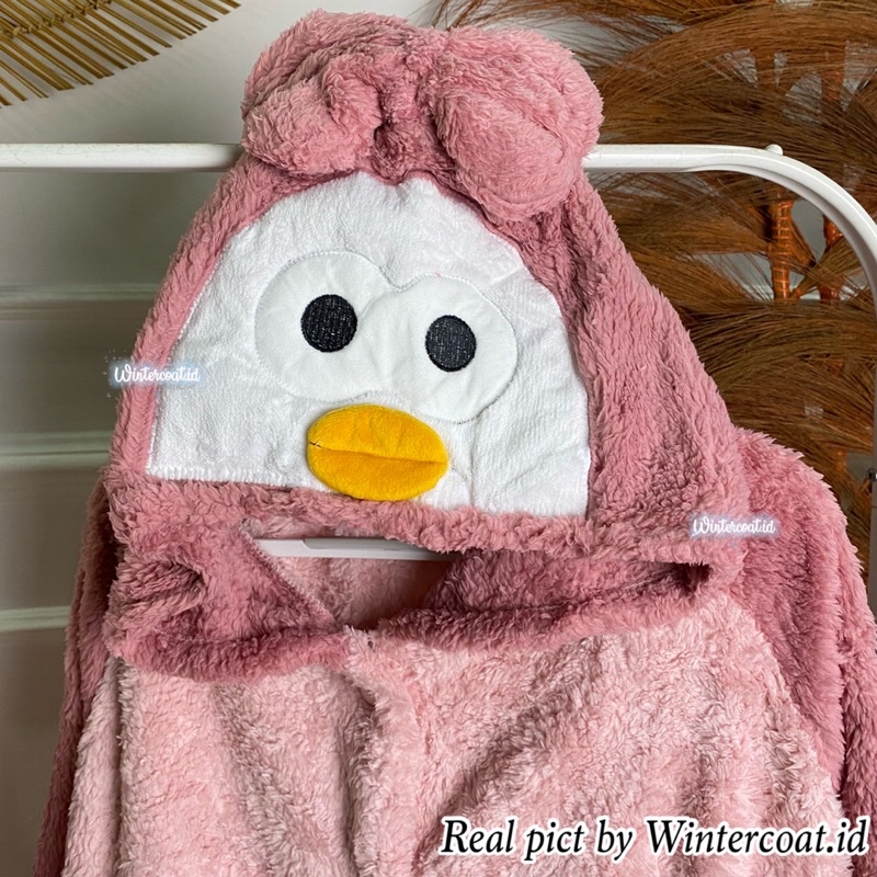 Pajamas set import korea piyama wanita oversized baju tidur big size onesie pink duck bow jumbo hangat winter