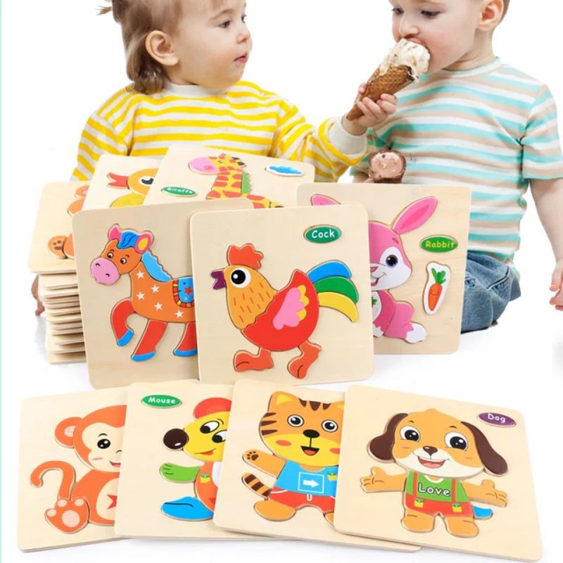 Mainan Edukasi Puzzle Kayu Anak 3D Puzzel Kayu Jigsaw Edukatif Balita Lucu Murah Wooden Toys