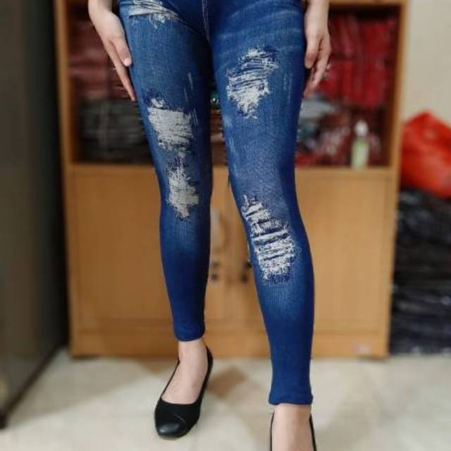 Legging swarotsky/legging ripped jeans murah/legging wanita/legging jeans sobek/legging korea murah