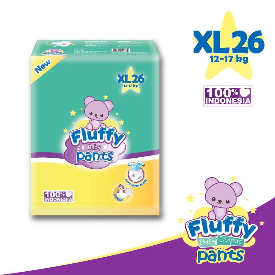 Fluffy Popok bayi Celana XL isi 26 Lembar Baby Diapers Pants XL26