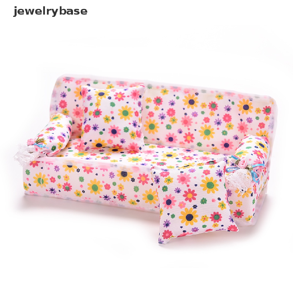 (jewelrybase) 3pcs / set Sofa + 2 Bantal Motif Print Untuk Aksesoris Rumah Boneka Barbie