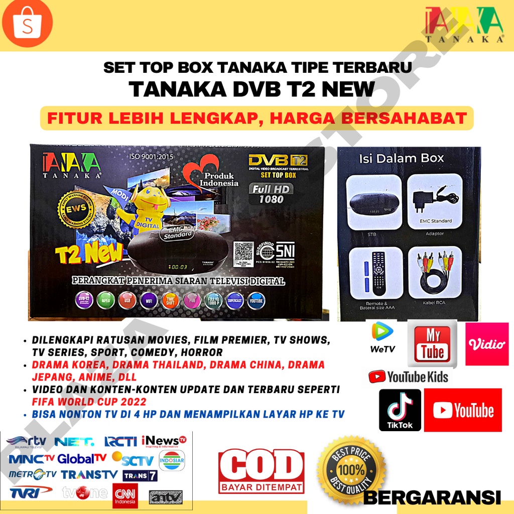 SET TOP BOX TV DIGITAL TERBARU TANAKA T2 NEW FITUR LEBIH LENGKAP ,SAT21P, DVB2IP, YOUTUBE, VIDIO, WE