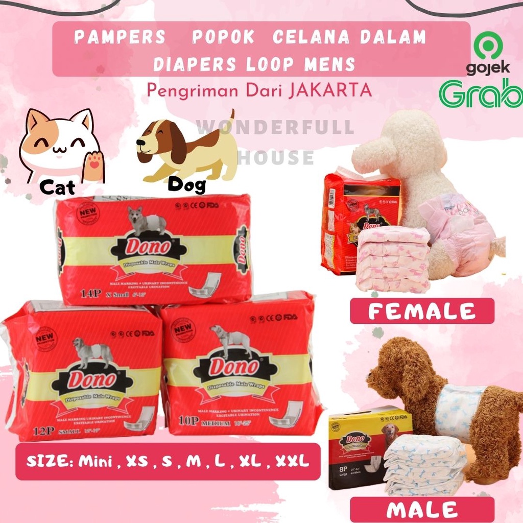 Popok Hewan Jantan Betina /  Pampers Anjing / Pampers Kucing /  Popok Kucing / Popok Celana Dalam Diapers Loop Mens