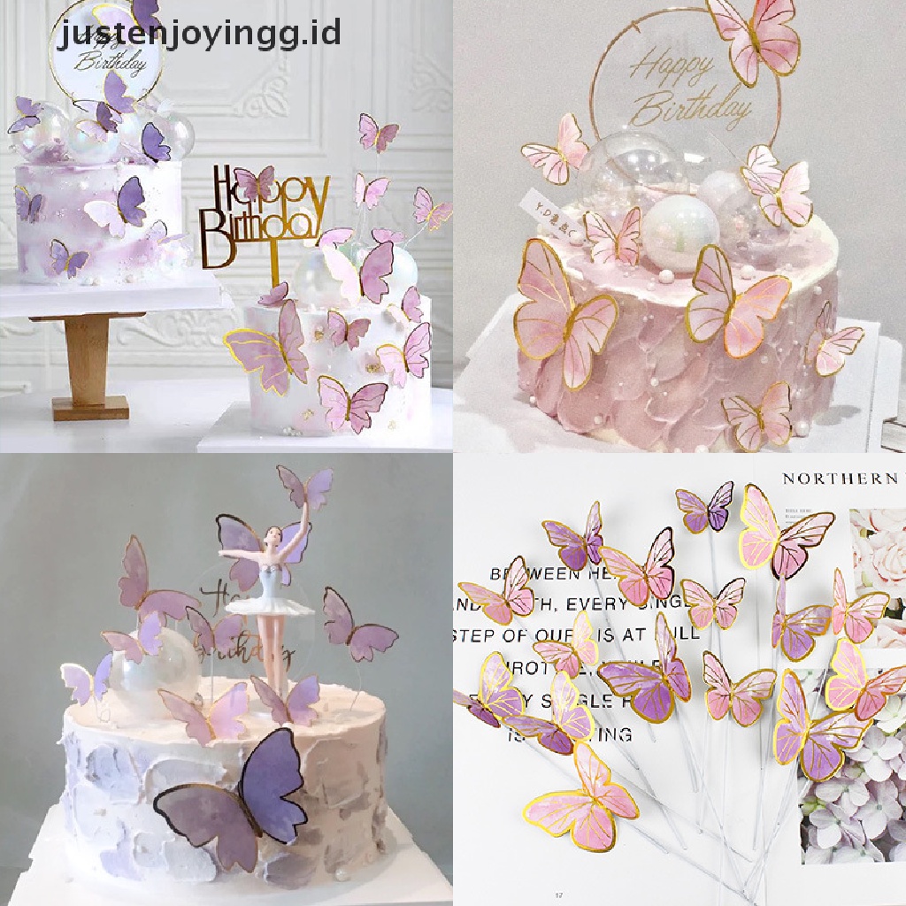 // justenjoyingg.id // 10Pcs/Set Butterfly Cake Toppers Wedding Party Baking Supplies Birthday Cakes ~