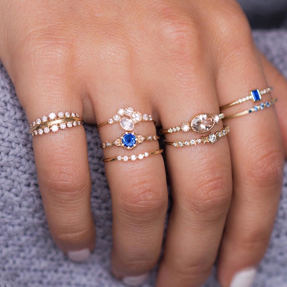 Hu Hu Hu Hu Hu Alat Bantu Pasang Kacamata♡ 8pcsset Cincin Knuckle Midi Slim Hias Berlian Imitasi Untuk Wanita