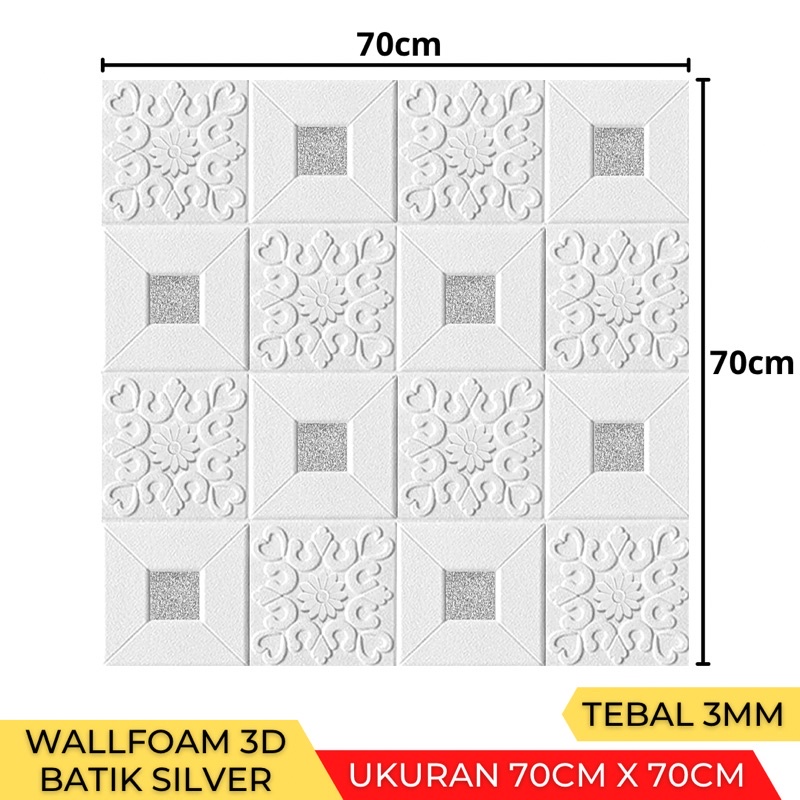 Wallpaper Stiker Dinding 3D Foam Batu Bata Brick 70 x 77cm-Batik Silver