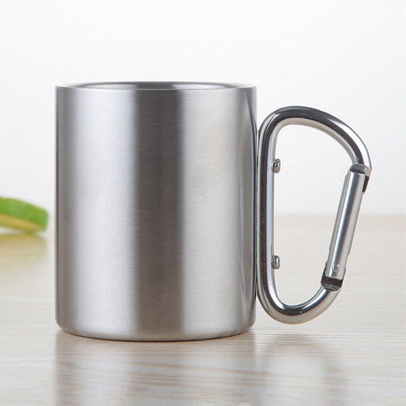 Sun Gelas Air Minum 220ML Bahan Stainless Steel Dengan Handle Carabiner Untuk Camping / Hiking