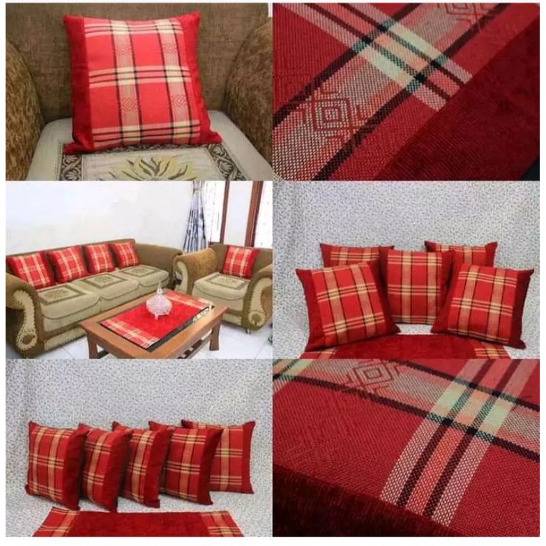 sarung bantal kursi set motif kotak