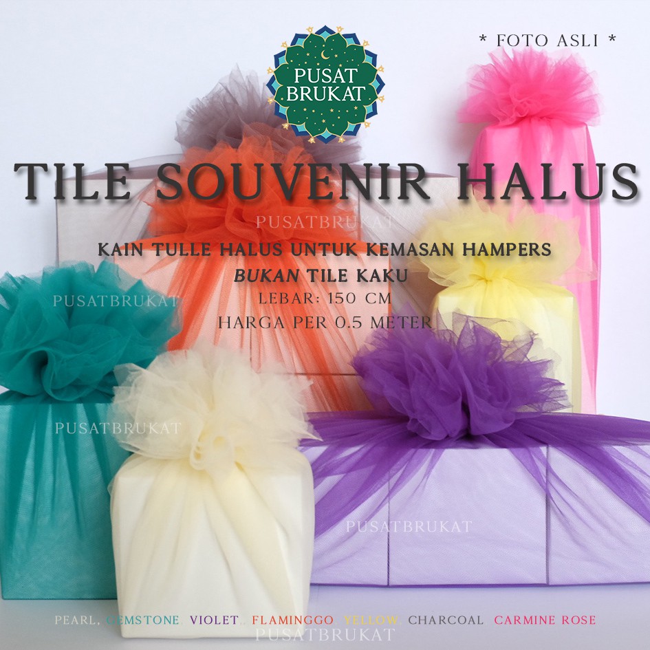 KAIN TILE SOUVENIR POLOS &amp; HALUS / KAIN TULLE HALUS UTK KEMASAN HAMPERS [harga per 0.5m]