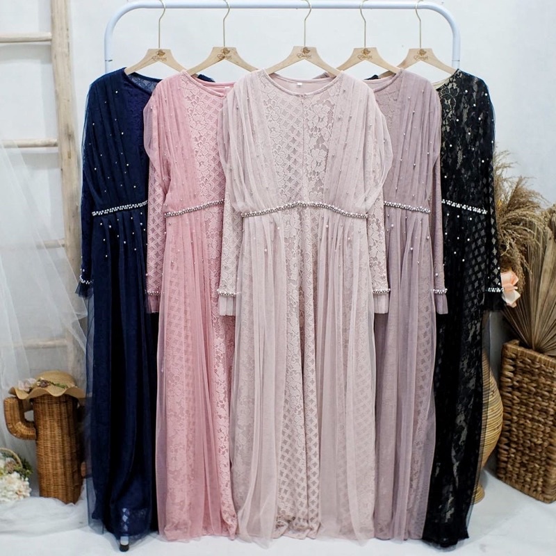 BUSUI gamis aurora brukat mewah mutiara ld 120 cm
