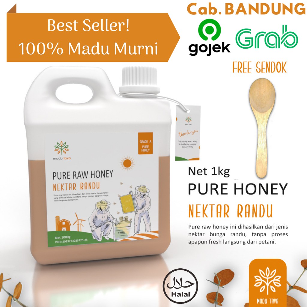 

Madu Murni Tava Nektar Randu 1kg 100% Pure Raw Honey Asli Alami