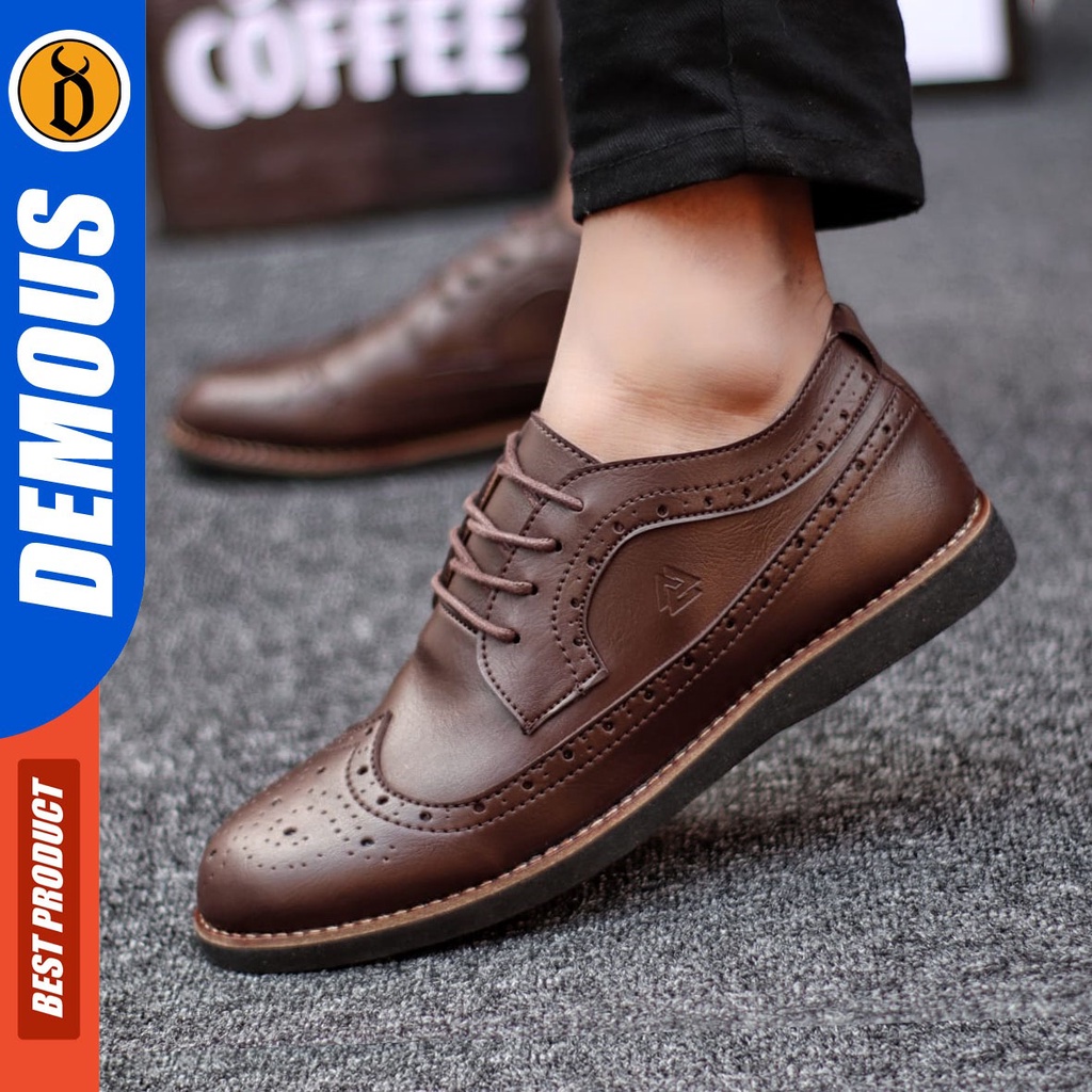 DEMOUS Sagi - Sepatu Formal Pantofel Kerja Pria Tali Kulit Pu