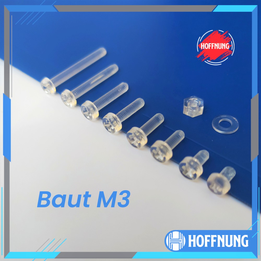 Baut M3 Plastik Akrilik M3x5 M3x6 M3x8 M3x10 M3x12 M3x15 M3x20 M3x25 M3x30 M3x35 M3x40 M3x50 mm