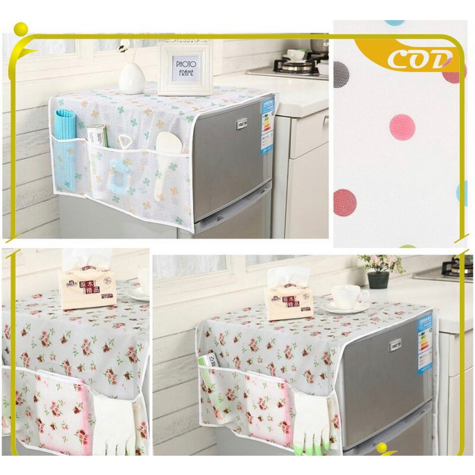 ps Cover Penutup Kulkas Anti Air Sarung Alas Taplak Kulkas Waterproof Dgn Tempat Penyimpan / Tatakan Kulkas