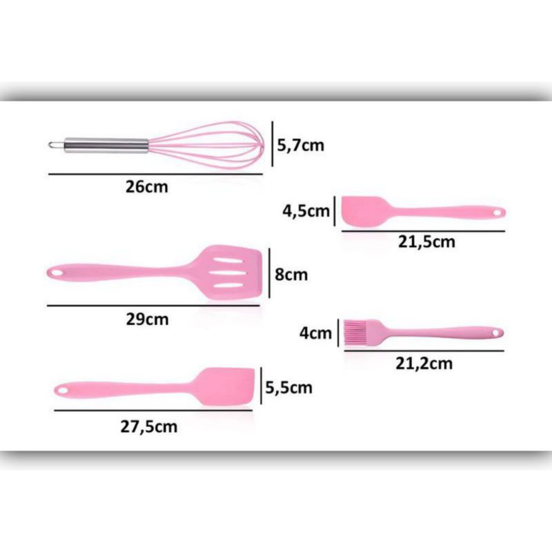 spatula silicone set silikon isi 5 kuas sodet sutil pengocok telur alat masak warna pastel pink hijau