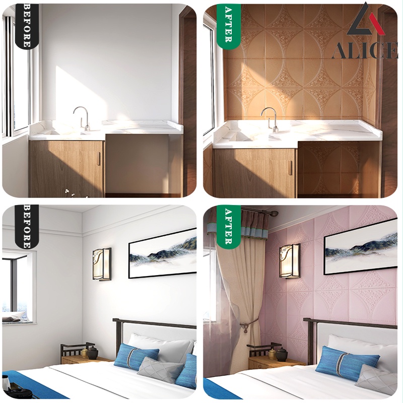 1 Wallpaper Stiker Dinding 3D FOAM Timbul High Quality  Bunga Mawar Putih CLASSIC BRICK Best Seller SPEEDS-2